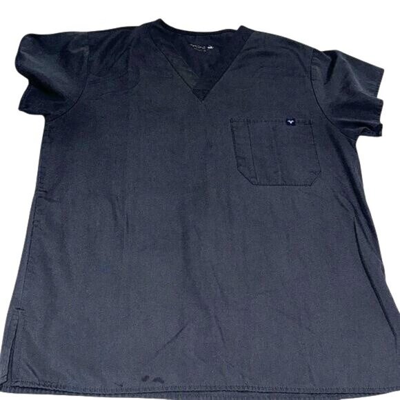 Grey V-Neck Short Sleeve Scrub Top With Front Pocket For Men - Picture 1 of 6